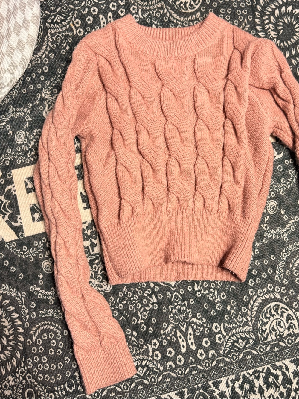 Altar'd State Cable Knit Crewneck Sweater - Dusty Rose